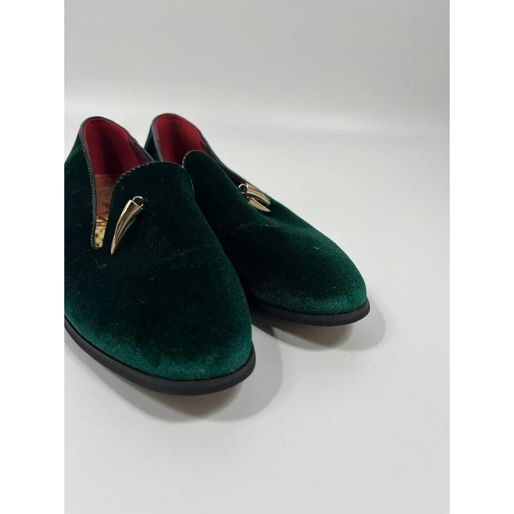 Mens Slip On Loafers 12.5 Green Velvet Formal Event Black Tie Wedding Guest